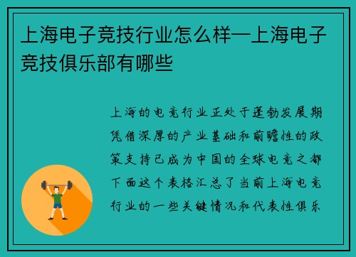 上海电子竞技行业怎么样—上海电子竞技俱乐部有哪些