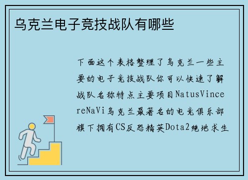 乌克兰电子竞技战队有哪些